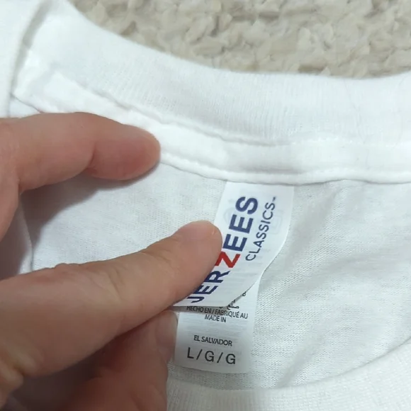 Jerzees White Tee with Navy and Red Logo - Picture 2 of 4